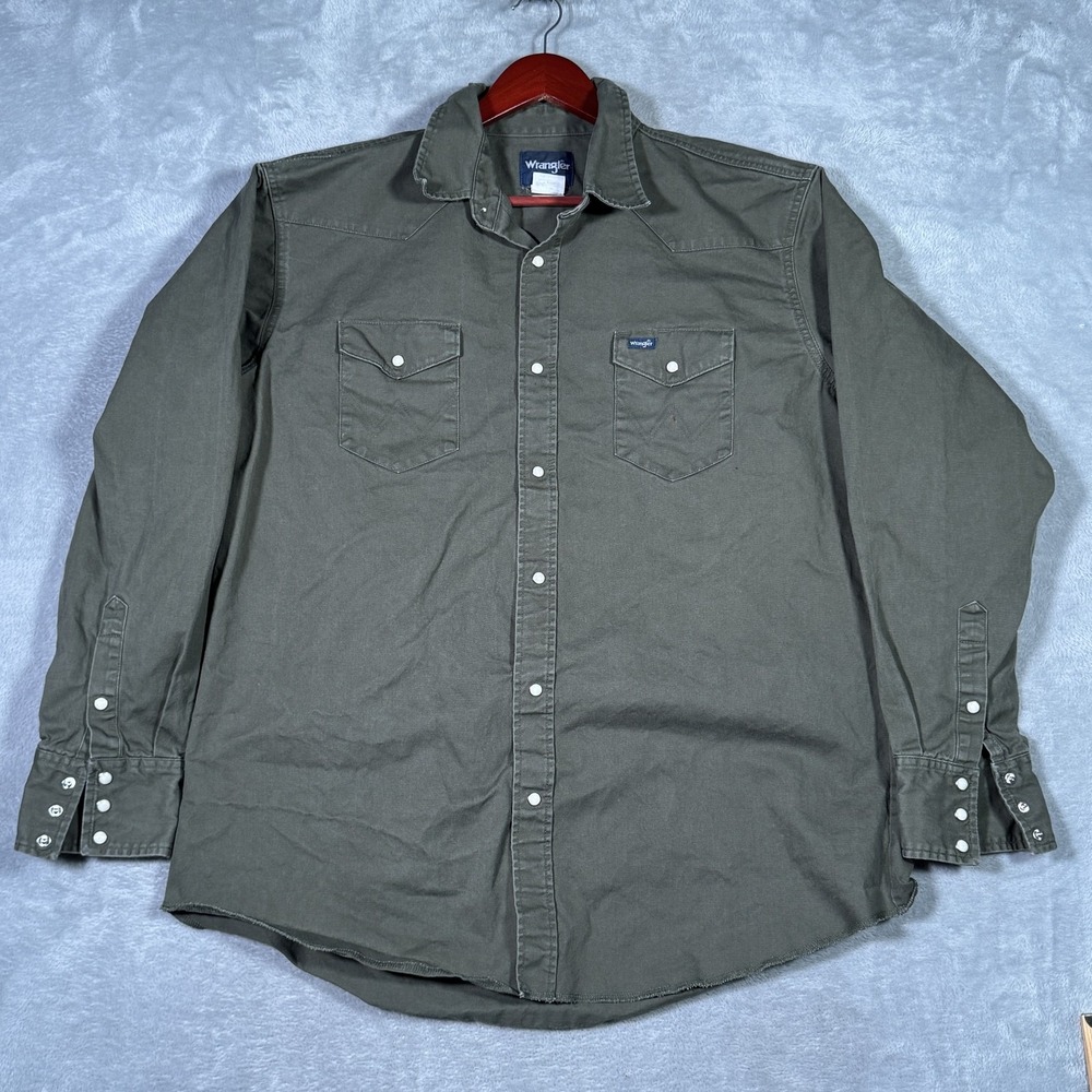 Wrangler Shirt Mens 2XLT 2XL Tall Green‎ Western Pearl Snap Brushpopper